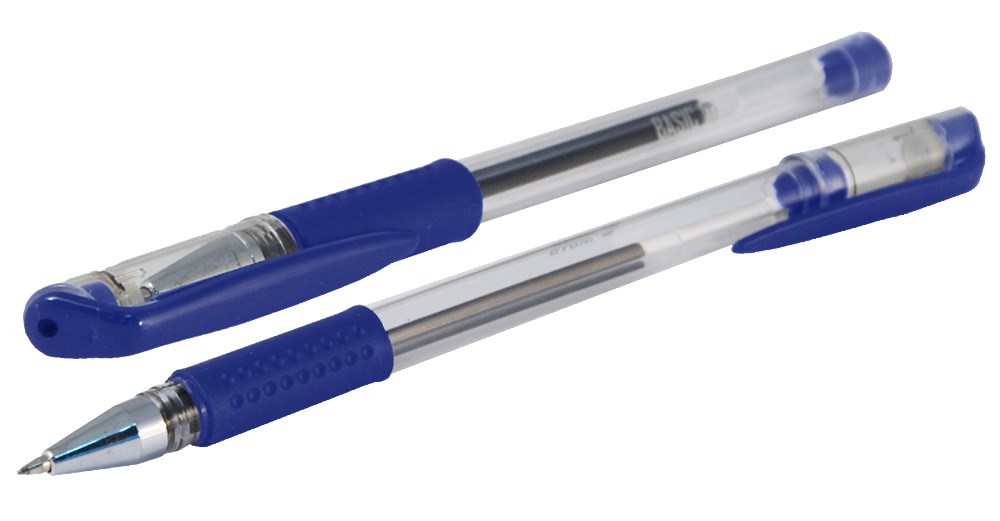 Ручка гелевая синяя Silwerhof Basic 0,5мм с резин. держ., прозр. корп.