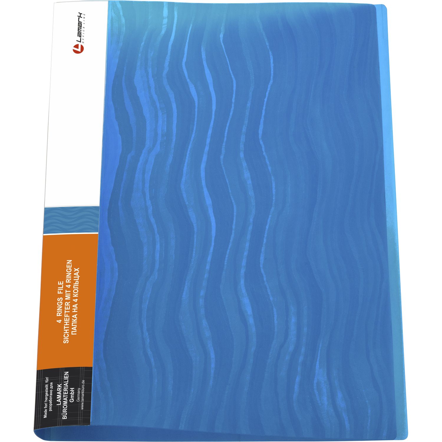 Папка с 4 кольцами 25мм Lamark Волна синий 0,8мм