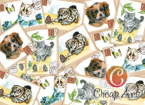 Творч Декупажная карта А3 Забавные открытки