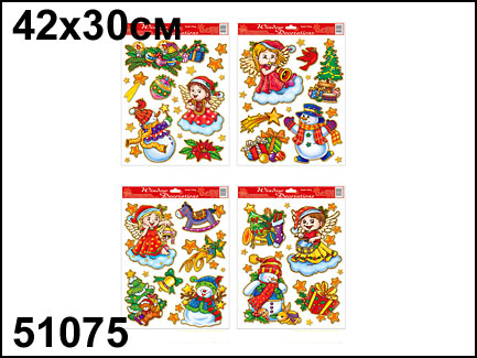 НГ Оконное украшение Снеговик и ангел