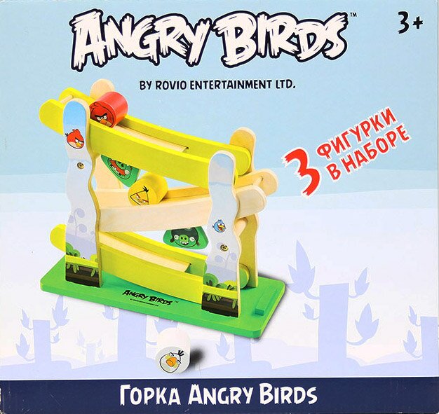 АКЦИЯ19 Игр набор Angry Birds дерев. горка + 3 фигурки + 2 свинки