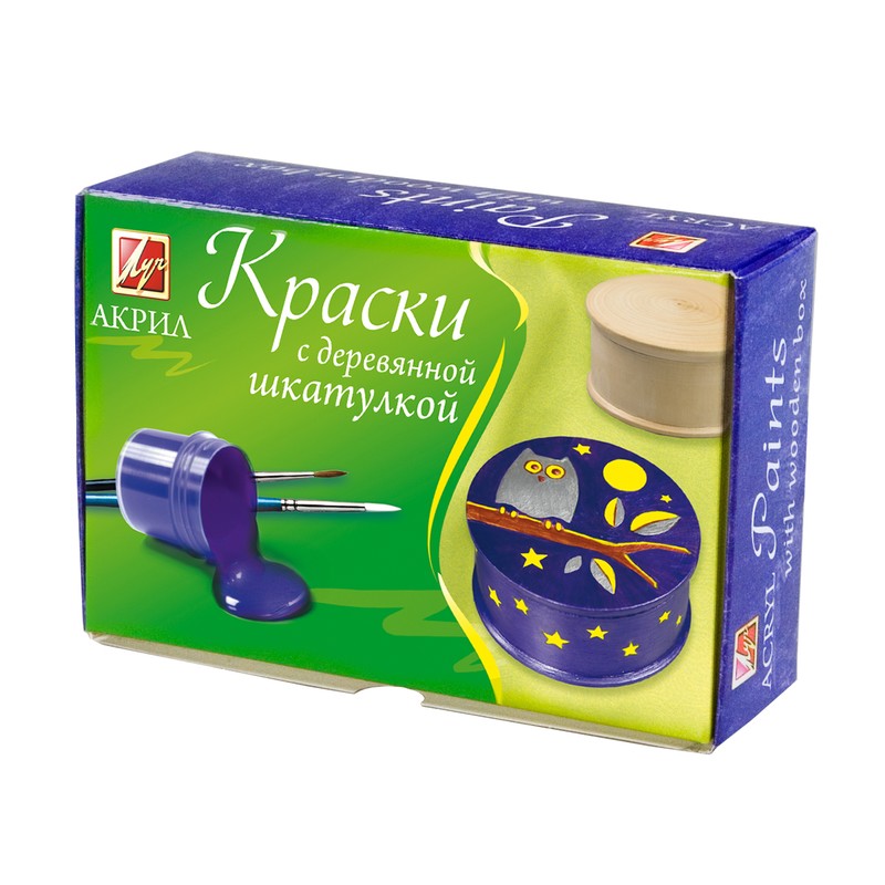 Творч Краски с деревянной шкатулкой Сова