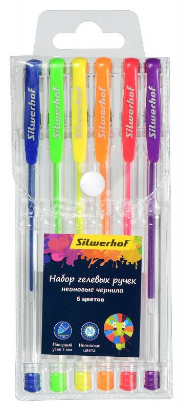 Ручки гелевые 6цв флуор Silwerhof Цветландия