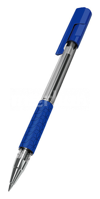 Ручка шариковая синяя Deli 1мм резин. манжета прозрачный