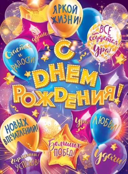 Плакат 84.441 С днем рождения! А2 вертик шары с пожеланиями