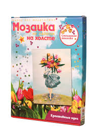 Творч Мозаика из пайеток на холсте 30*40 Девушка с букетом
