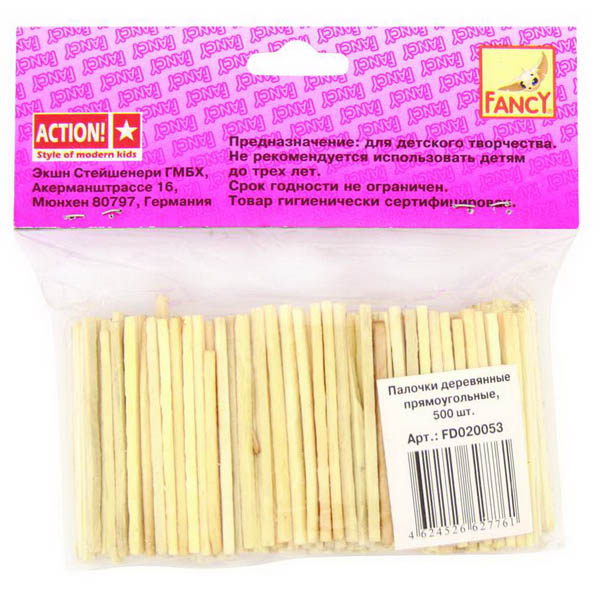 Творч Заготовка из дерева Палочки прямоугольные 500шт