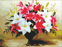 Творч Картина по номерам 40*50 Бело-красных лилий букет