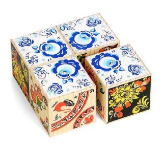 Кубики 4шт деревянные Сложи рисунок: Русские узоры
