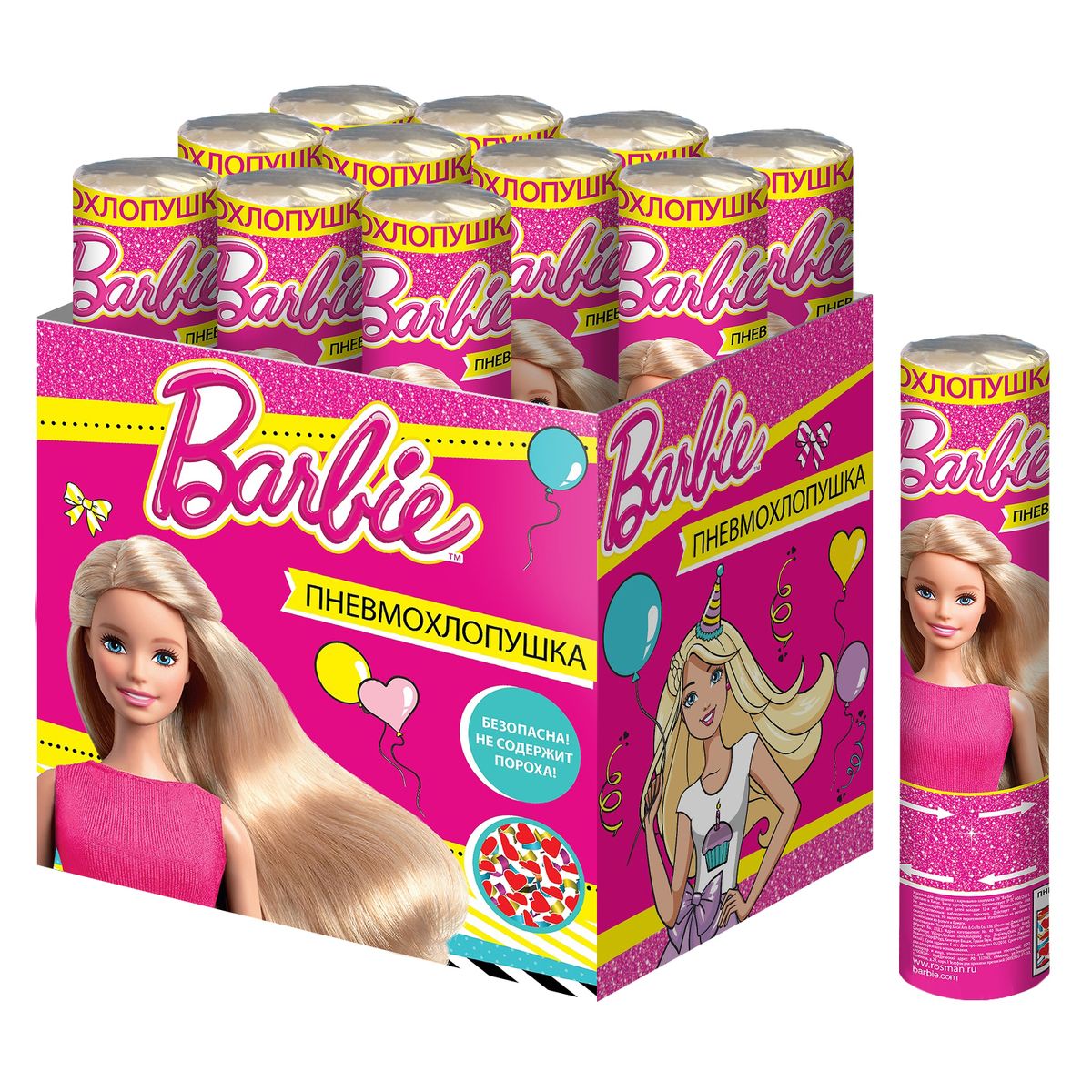 Праз Хлопушка 30см Барби (бумага + фольга + звезды)