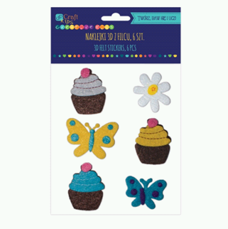 Творч Наклейки фетровые Капкейки и бабочки 6шт