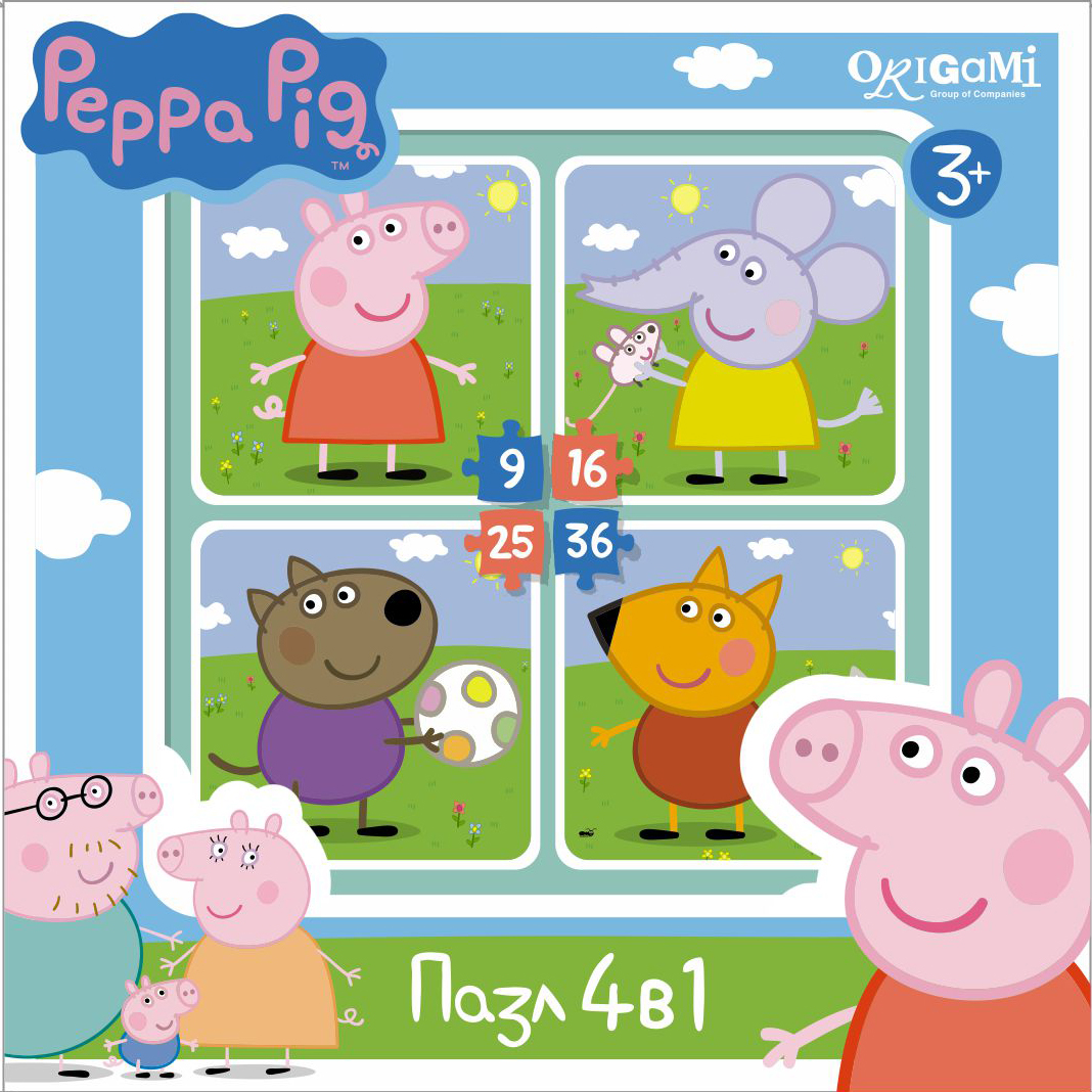 Пазл 9-16-25-36 Origami 01598 Peppa Pig. На прогулке
