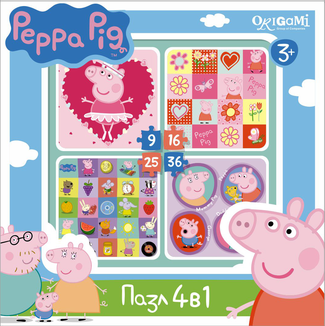 Пазл 9-16-25-36 Origami 01600 Peppa Pig. Герои и предметы