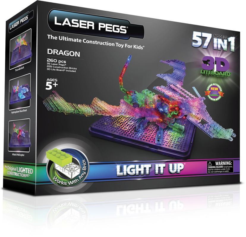 АКЦИЯ19 Игр Конструктор Laser Pegs Светящийся Дракон с 3D-панелью 57 в 1 пл
