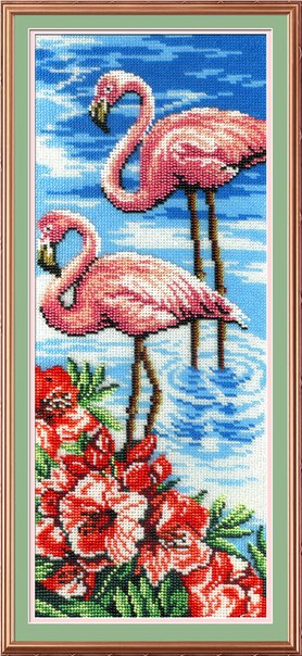 Творч Вышивка бисером на габардине 40х15 Фламинго