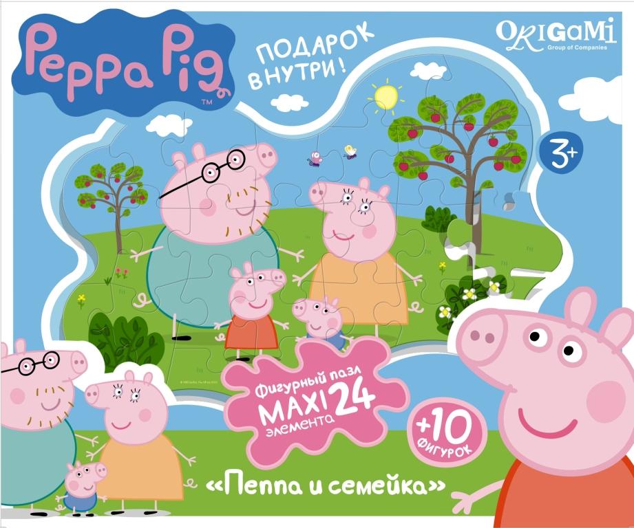 Пазл 24 Origami Maxi 01537 Peppa Pig Семья Пеппы с магнитами фигурные