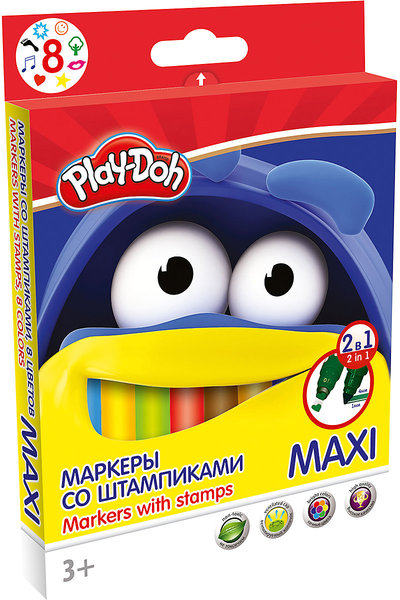Фломастеры-штампы 8 цв Play Doh Maxi двухсторонние к/к