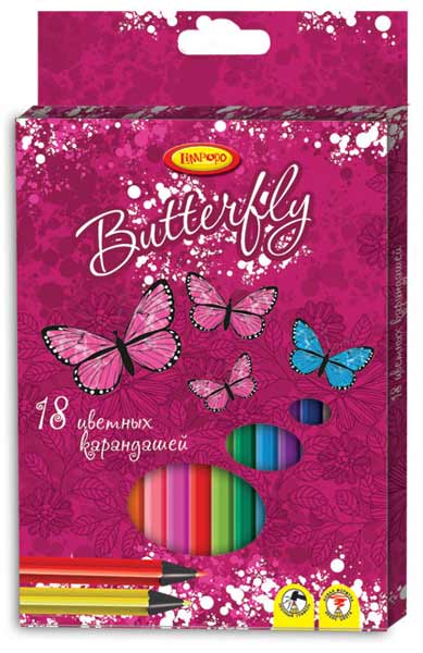 Карандаши цветные 18 цв Limpopo Бабочки