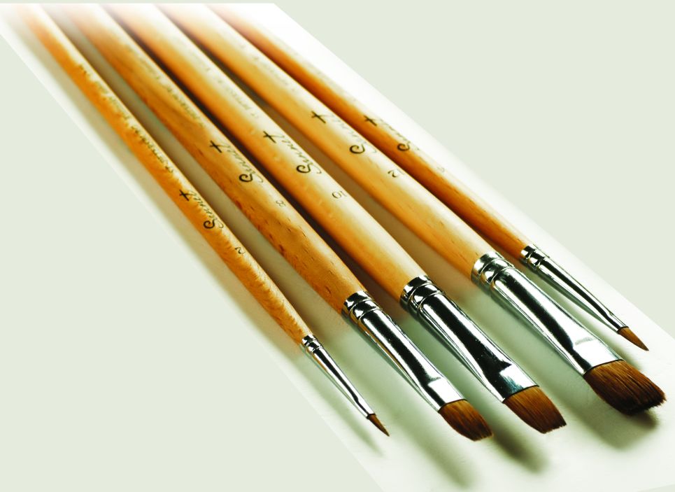 Кисть колонок № 14 плоская длин.ручка пропит.лаком 15мм