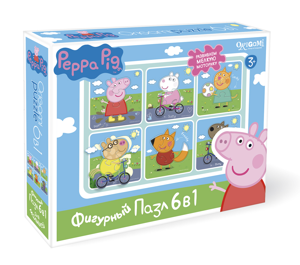 Пазл 6 в 1 Origami 01564 фигурный Peppa Pig На прогулке
