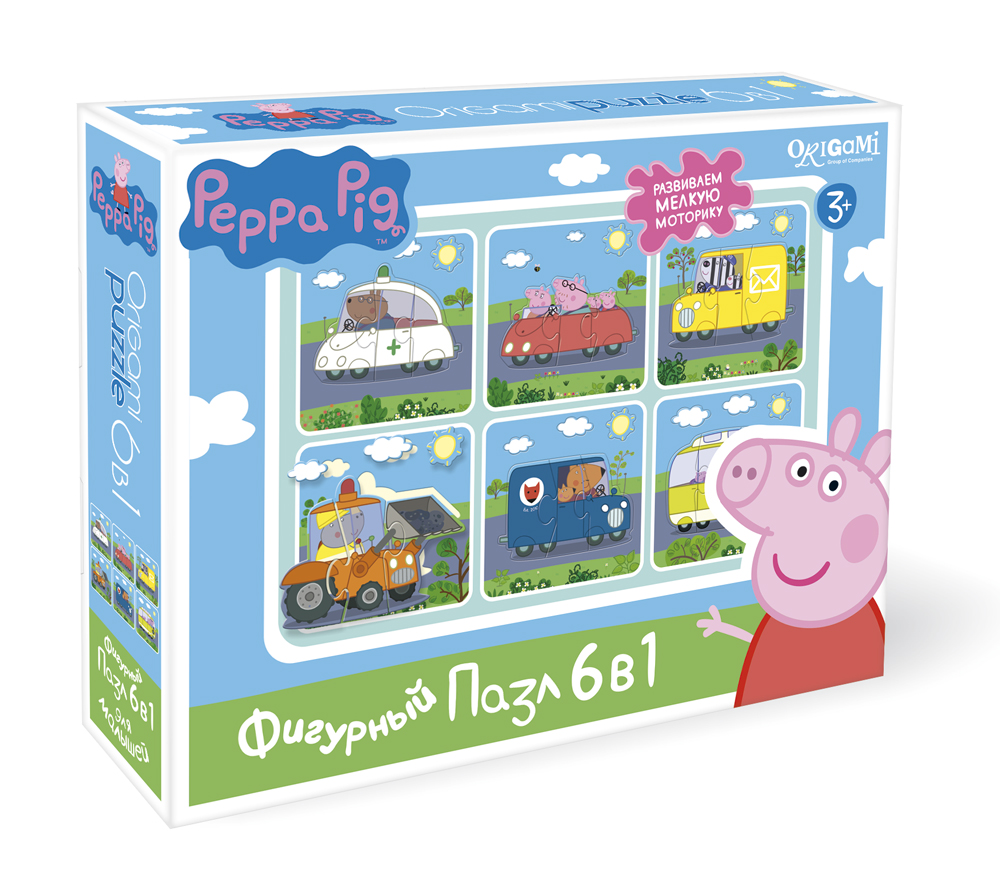 Пазл 6 в 1 Origami 01565 фигурный Peppa Pig Транспорт