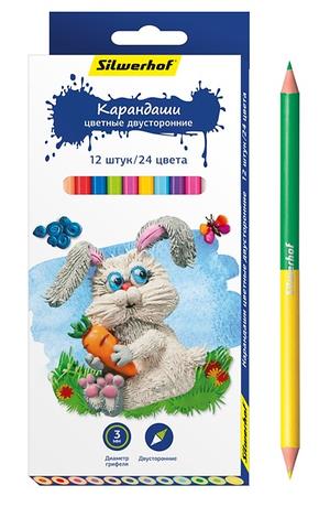 Карандаши цветные 24 цв Пластилиновая Коллекция Зайчонок двусторонние
