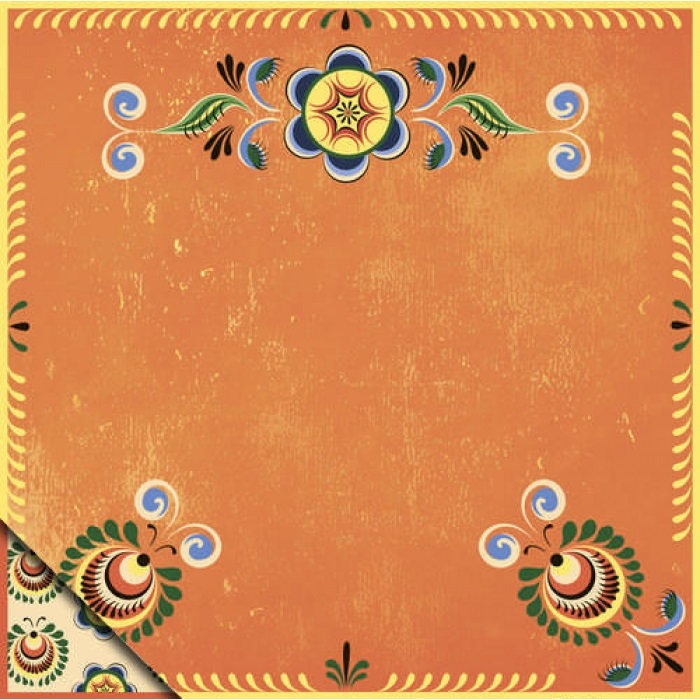 Творч Бумага д/скрап 30,5*30,5 Шенкурская роспись Оранжевый орнамент