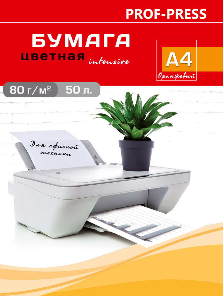 Бумага А4 цветная 50л оранжевая 80г/м2 Master color