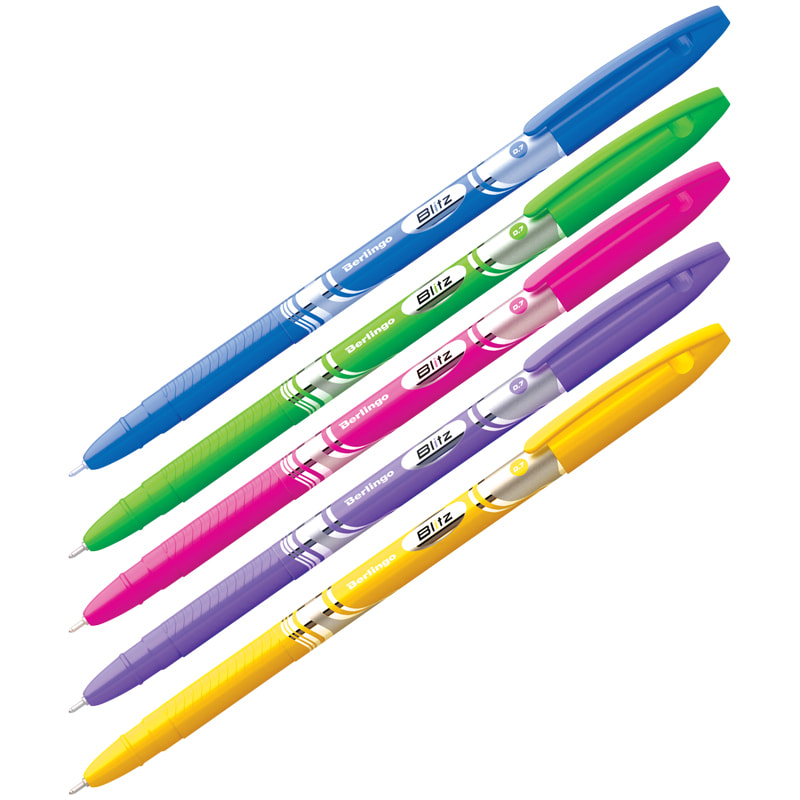 Ручка шариковая синяя Berlingo 0,7мм ассорти