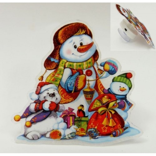 НГ Украшение Новогоднее Снеговик ПВХ со светодиод подсветкой крепление