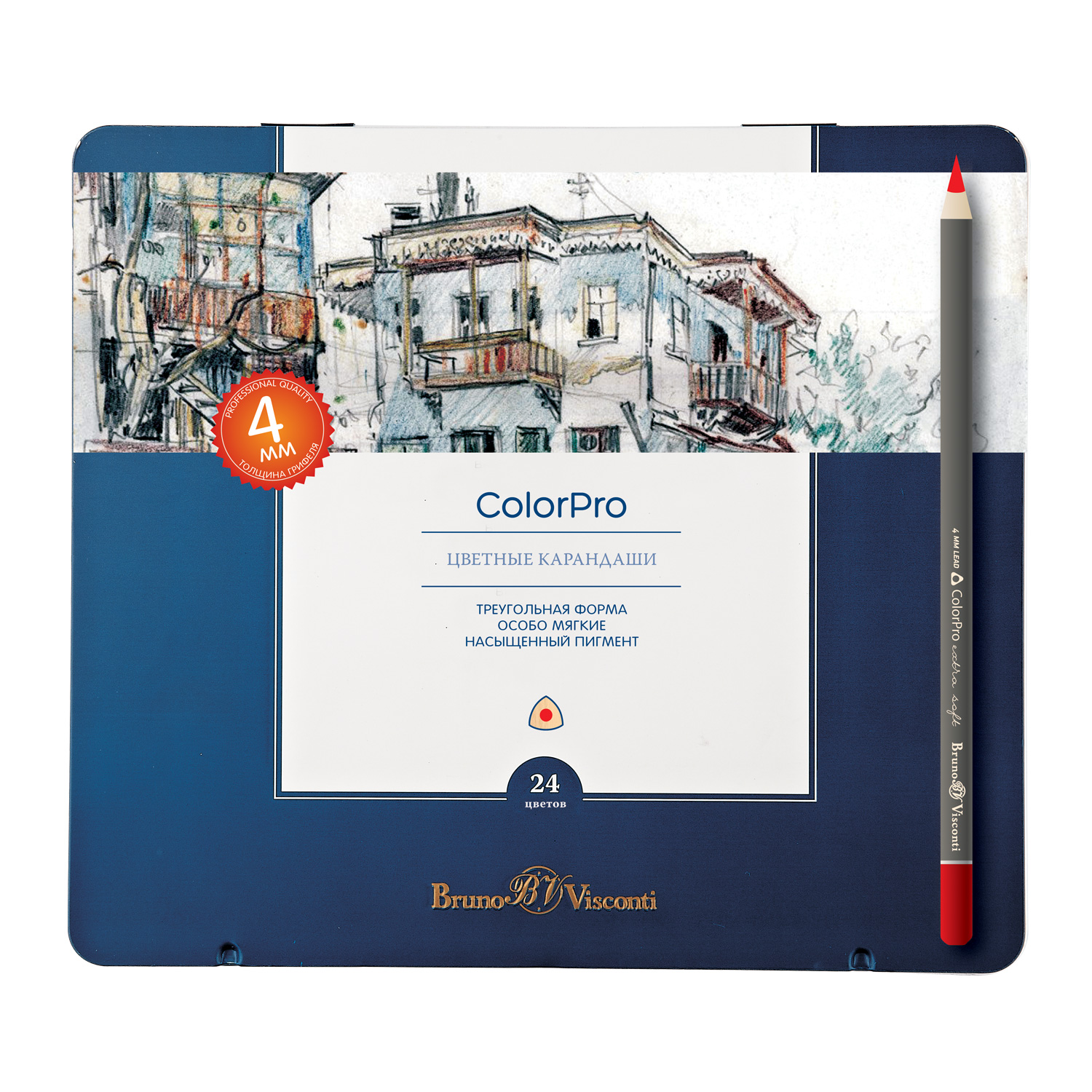 Карандаши цветные 24 цв BV ColorPro треуг мет.коробка