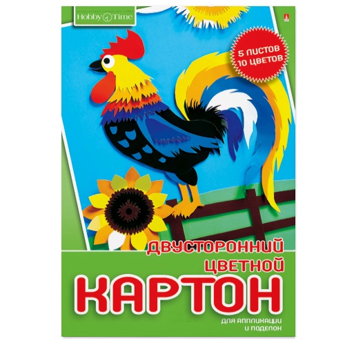 Картон цветной А4 5л 10цв мелов Hobby Time двустор папка