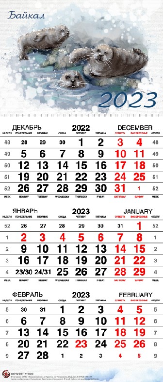 Календарь квартальный 2023 Байкал. Байкальские нерпы