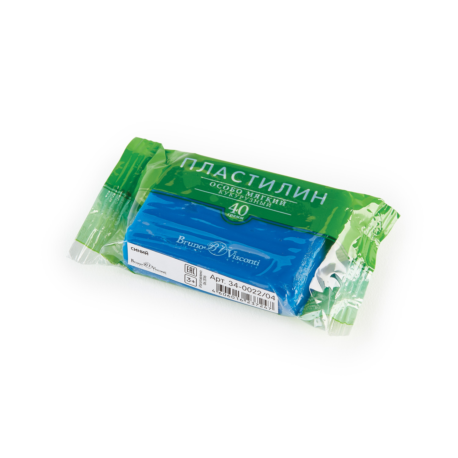 Пластилин штучный 40гр синий BV кукурузный