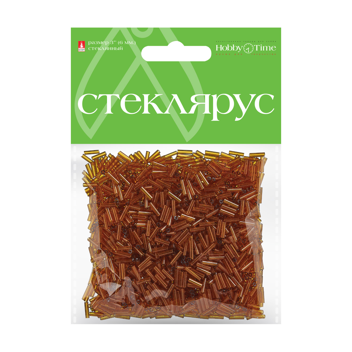 Творч Бисер стеклярус прозр 6мм 60гр коричневый