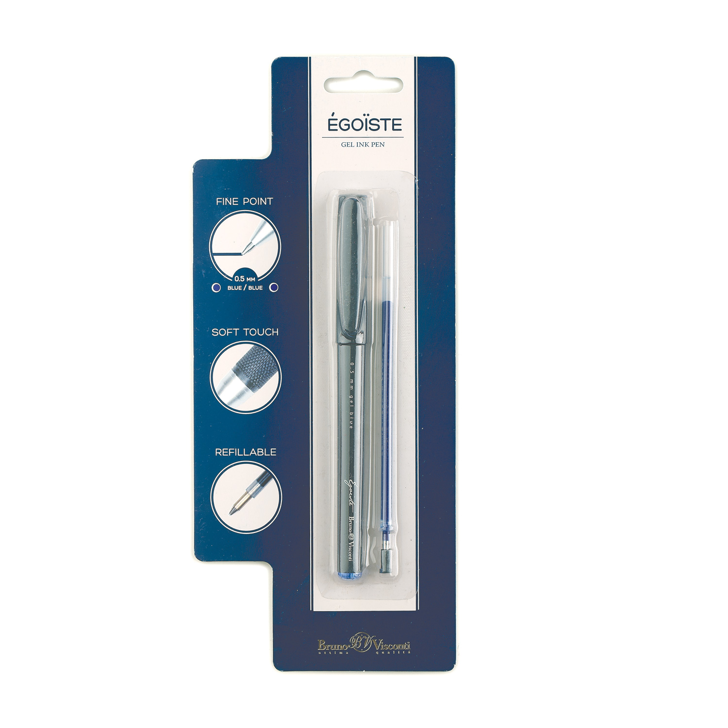 Ручка гелевая синяя BV Egoiste 0,5мм + сменный стержень