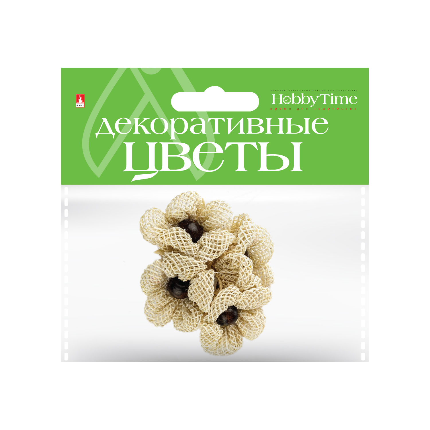 Творч Декор мешковина Цветы 4шт