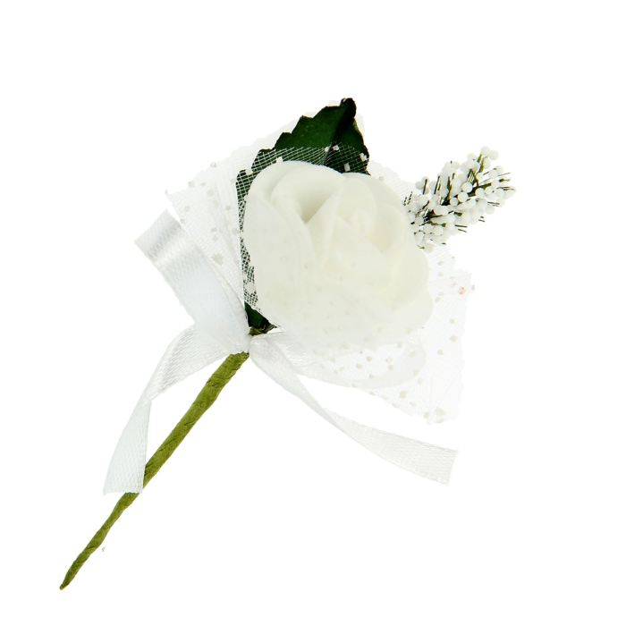 Творч Цветы Белая роза с белой лентой бутон d=3см на веточке , Сима-Ленд  2016г. 52,00р.