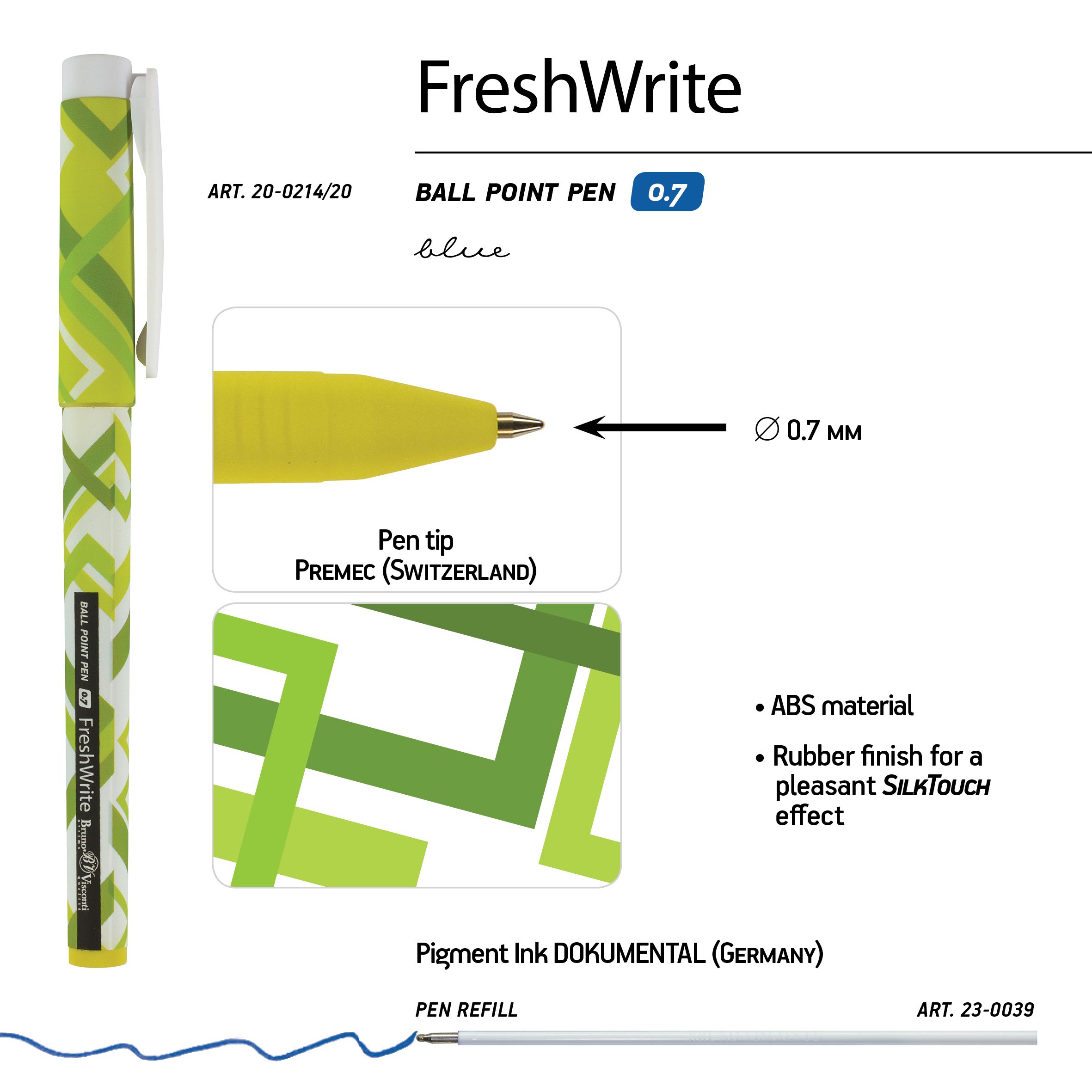 Ручка шариковая синяя BV FreshWrite Ромбы 0,7мм принт