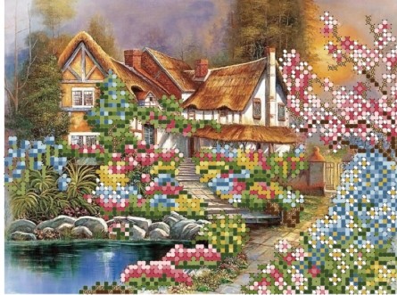 Творч Набор для вышивания бисером 19x25 Дом в цветущую пору