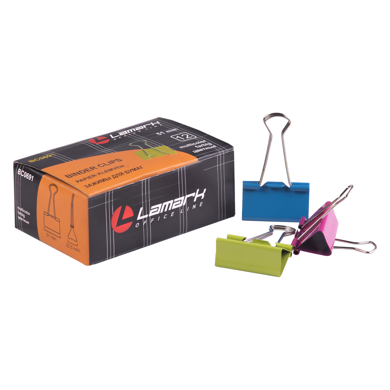 Зажим для бумаг 51мм цветной неон ассорти (1шт)