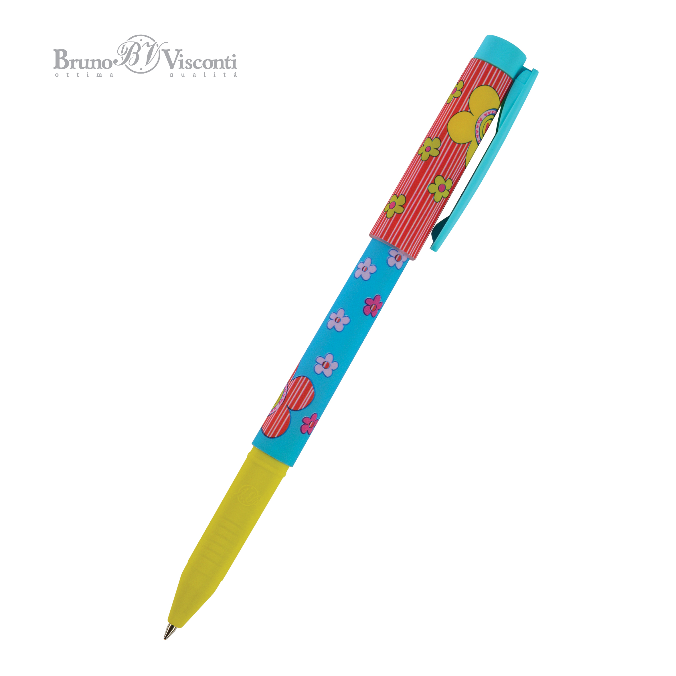 Ручка шариковая синяя BV FreshWrite Цветы серд 0.7