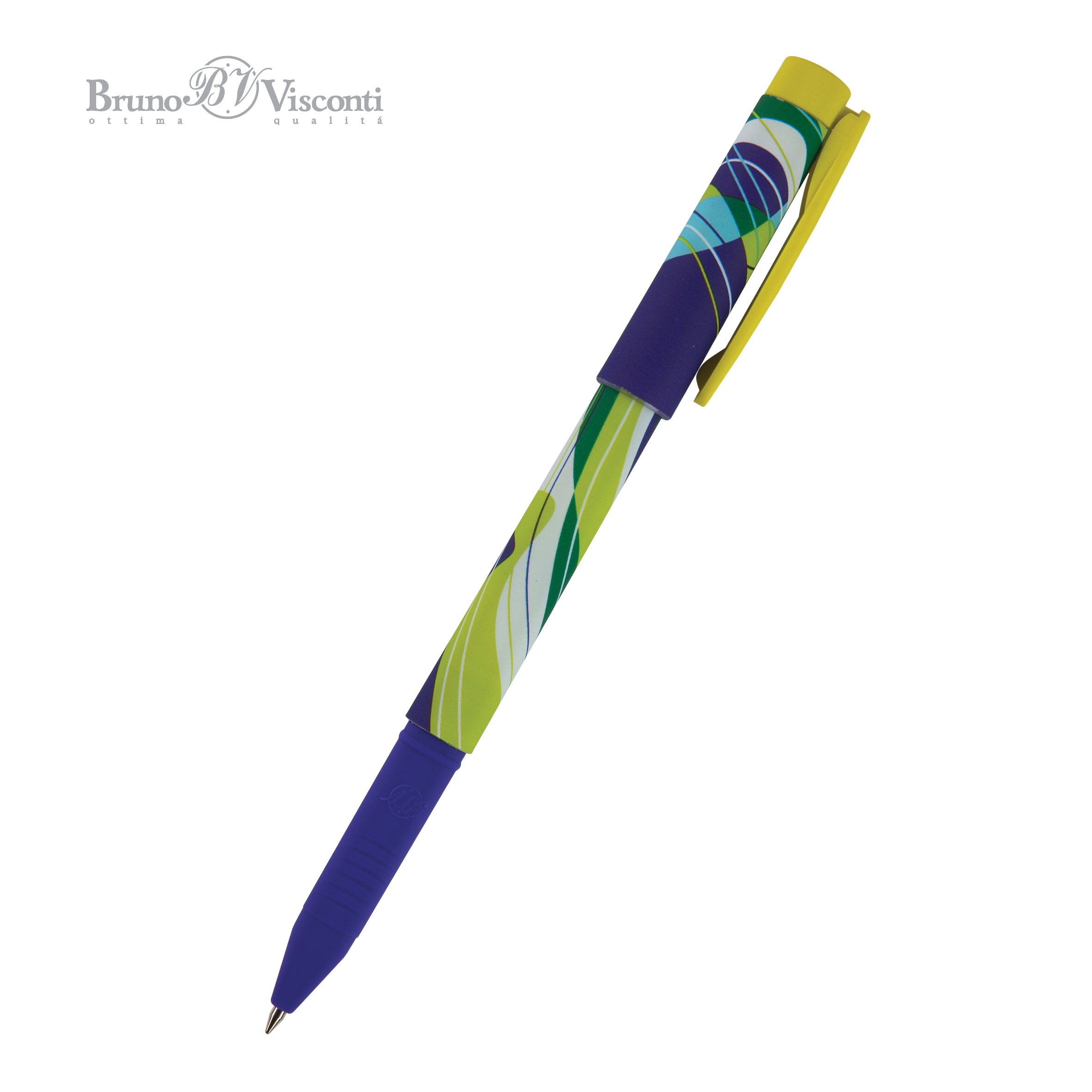 Ручка шариковая синяя BV FreshWrite Линии 0,7мм принт