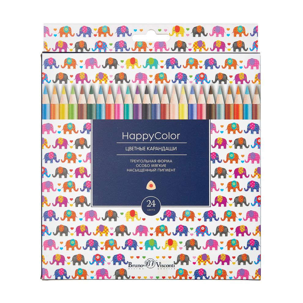 Карандаши цветные 24 цв BV Happy Color треуг к/к