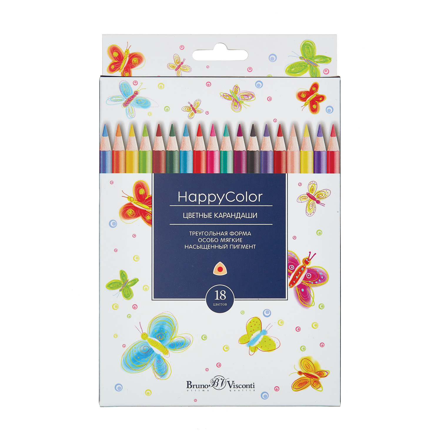 Карандаши цветные 18 цв BV HappyColor треуг к/к