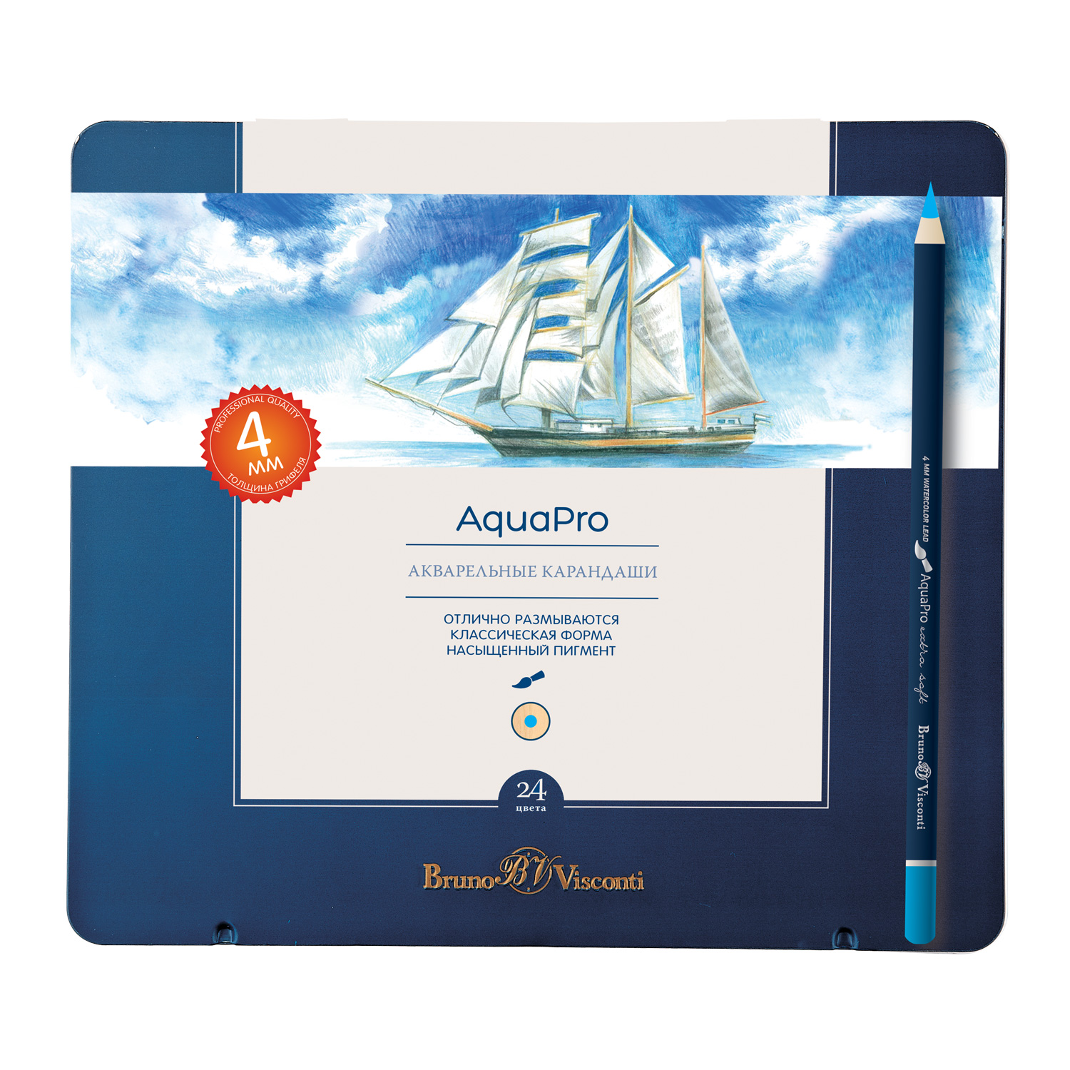 Карандаши цветные 24 цв акварел BV AquaPro мет/уп