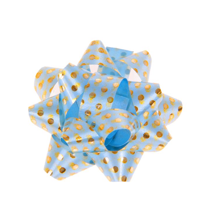 Праз Бант-звезда 50мм Золотой горошек на голубом
