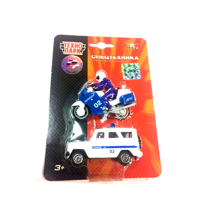 Набор Полиция 2 металл модели (УАЗ Хантер 7,5см. + мотоцикл 7см.)