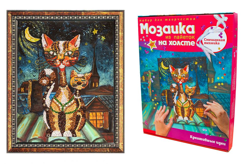 Творч Мозаика из пайеток на холсте 30*40 Коты