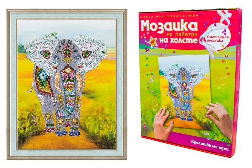 Творч Мозаика из пайеток на холсте 30*40 Слон